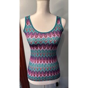 Vintage Y2K Bongo Womens Chevron Zigzag Knit Tank Top Teal Purple Pink 
small
